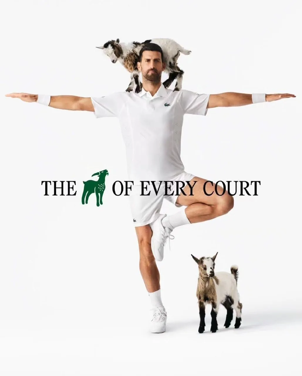 Lacoste продолжает играть с прозвищем Джоковича GOAT (величайший на все времена). В новой рекламе он