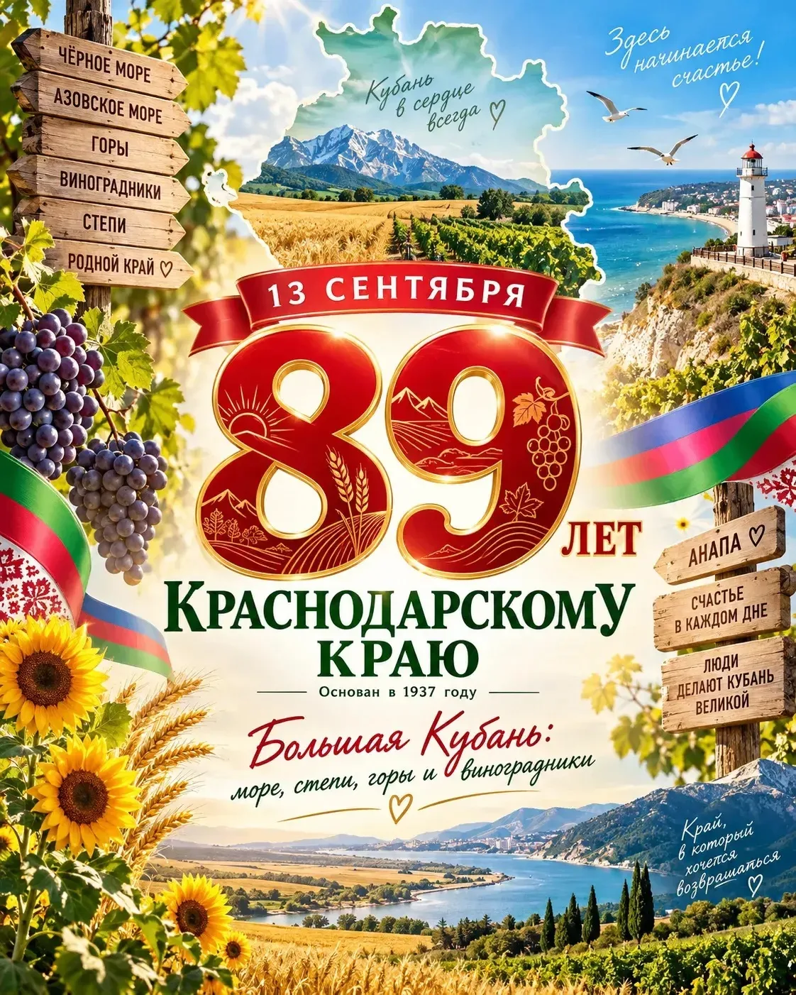 89 лет — возраст солидный, а у Кубани всё тот же характер: море, солнце, горы, степи, в...