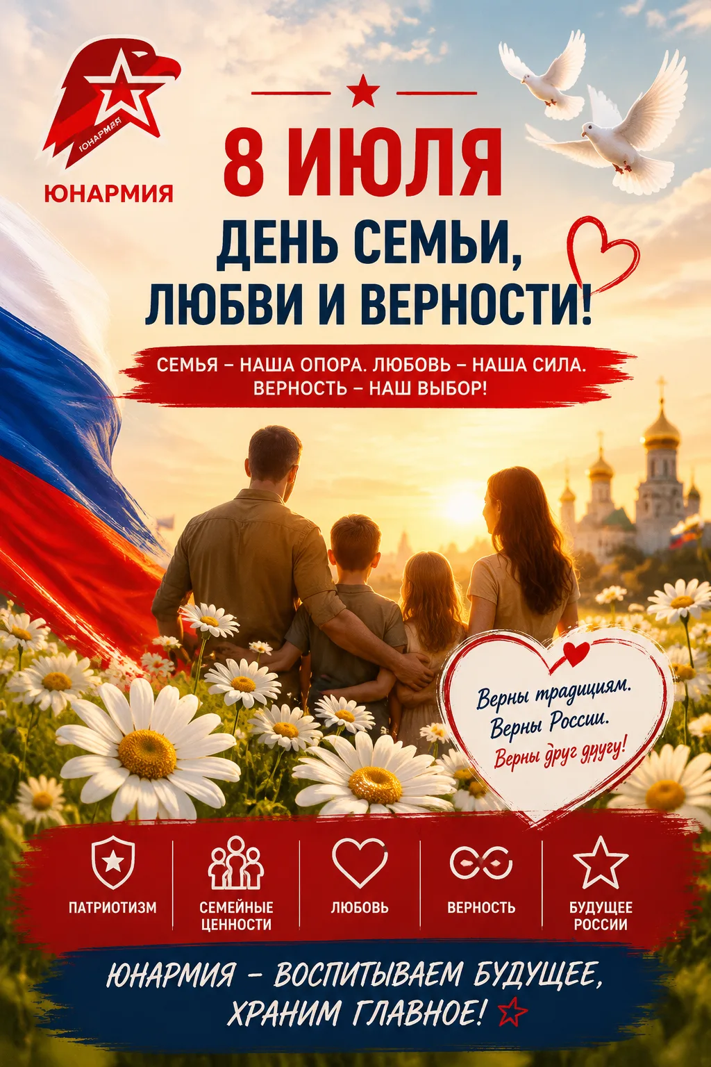 🔥 С Днем семьи, любви и верности!

Юнармия — это тоже большая и дружная семья, где один за всех и в
