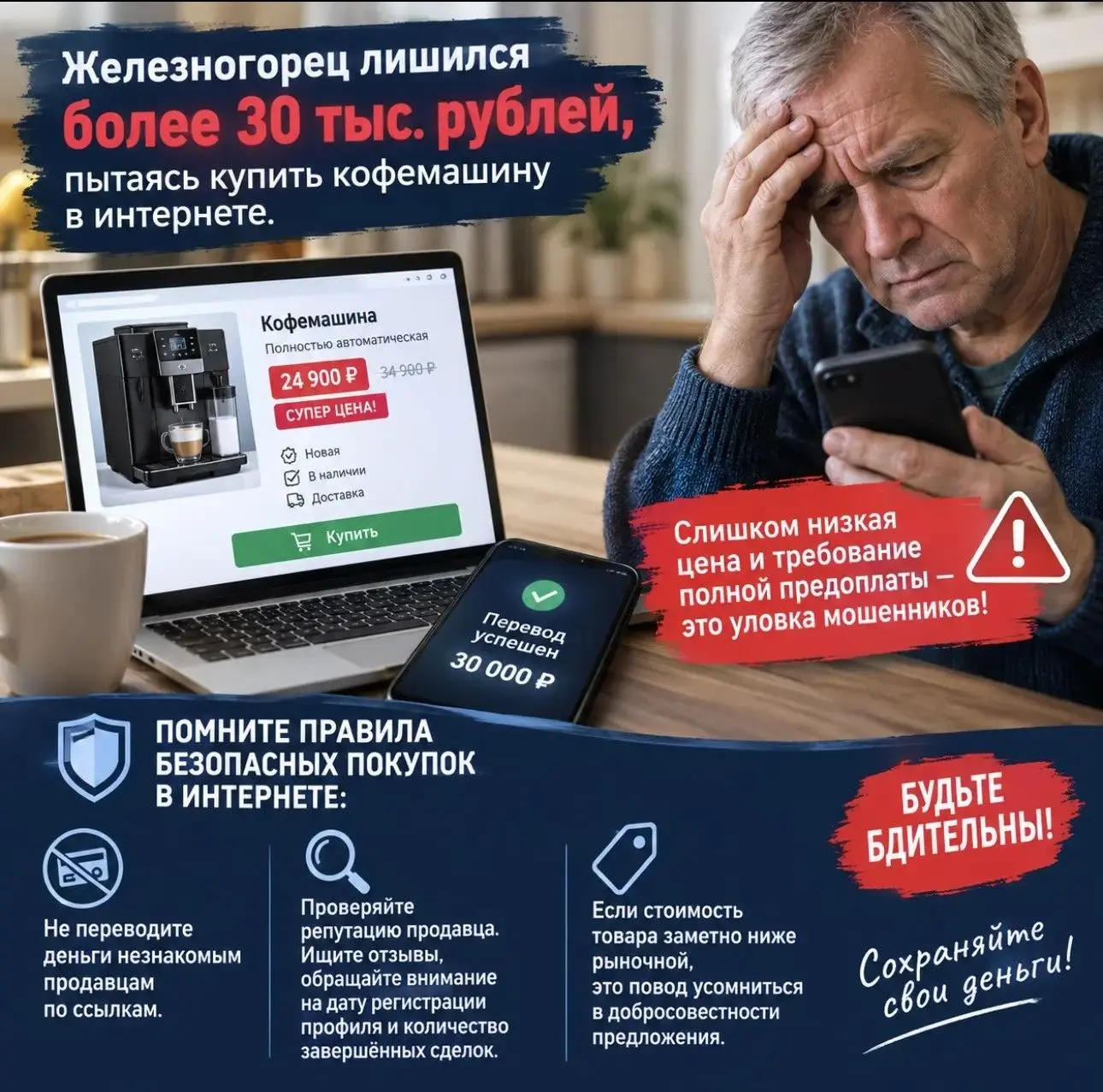 ❗️ЖИТЕЛЬ ЖЕЛЕЗНОГОРСКА ЛИШИЛСЯ 30 ТЫСЯЧ РУБЛЕЙ, ПОКУПАЯ КОФЕМАШИНУ В ИНТЕРНЕТЕ