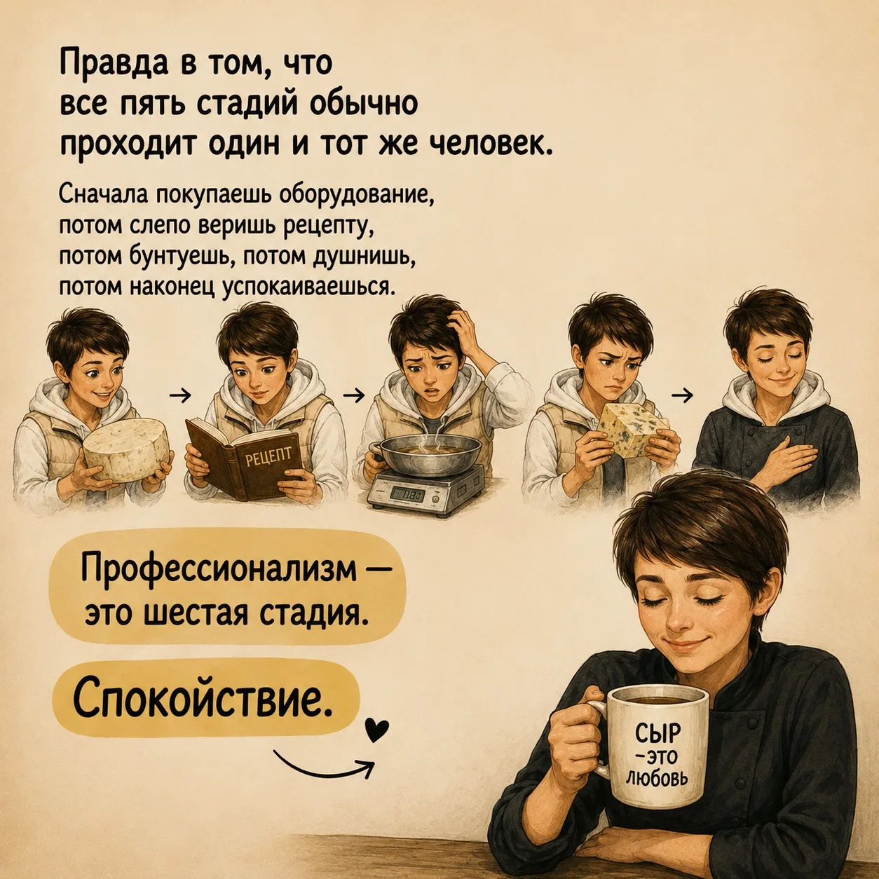 Но есть еще одна стадия, к которой приходишь после всего — СПОКОЙСТВИЕ.  

Поделитесь, на каком этап