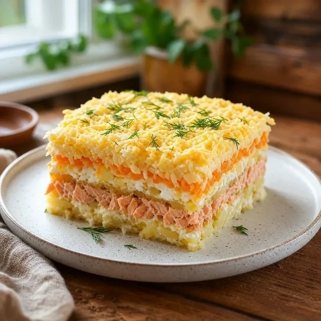 Слоёный салат с горбушей