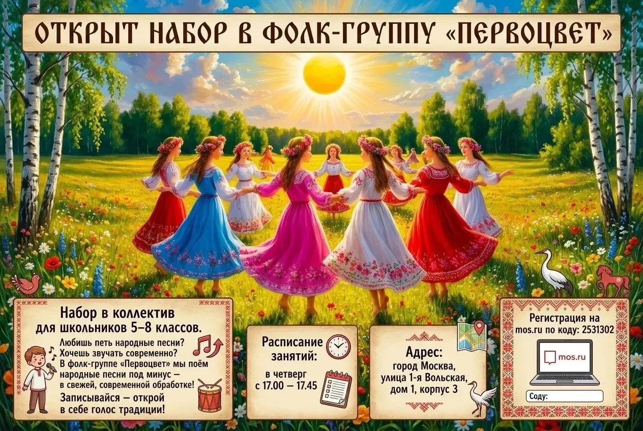 ОТКРЫТ НАБОР В ФОЛК-ГРУППУ «ПЕРВОЦВЕТ»