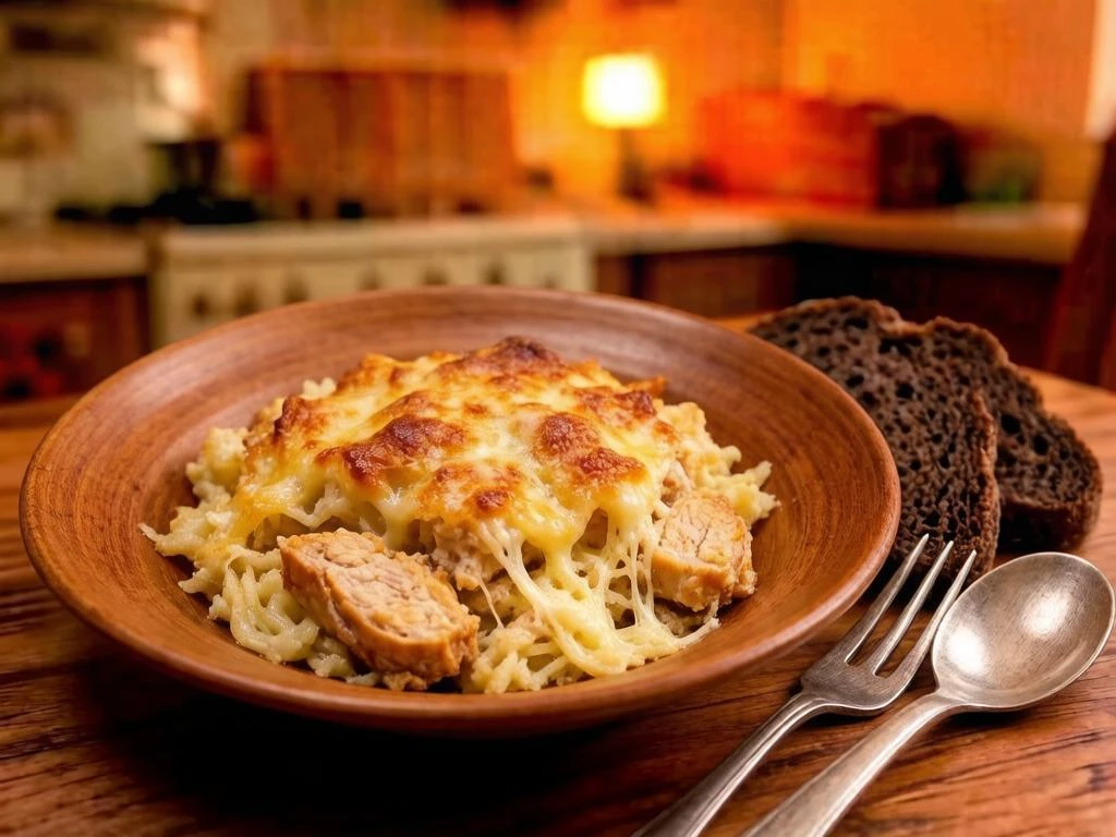 Макароны с курицей и сыром в духовке