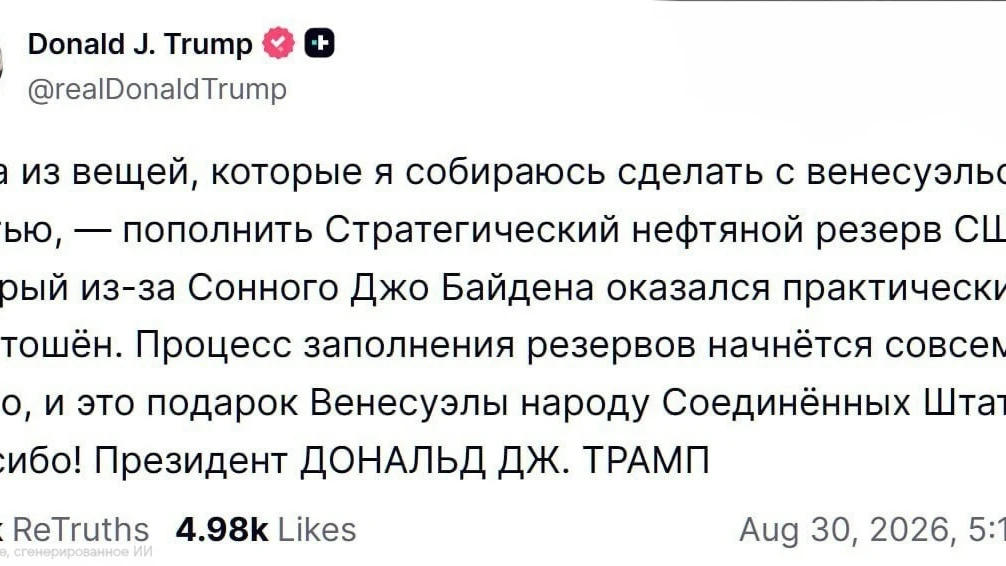 👔 Трамп: венесуэльская нефть пойдёт на пополнение стратегических резервов США