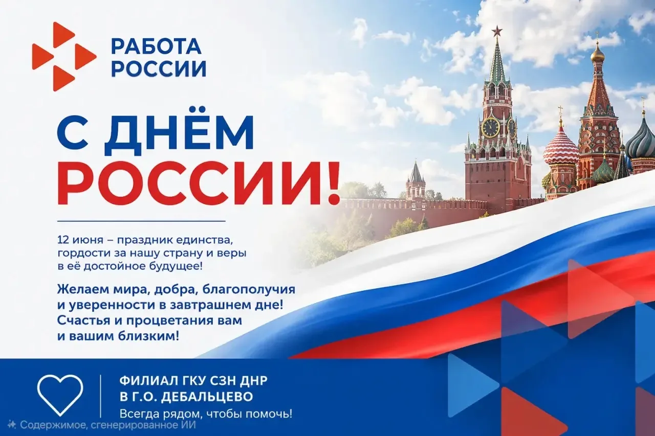 Филиал ГКУ СЗН ДНР в городском округе Дебальцево поздравляет с Днём России

12 июня наша страна отме