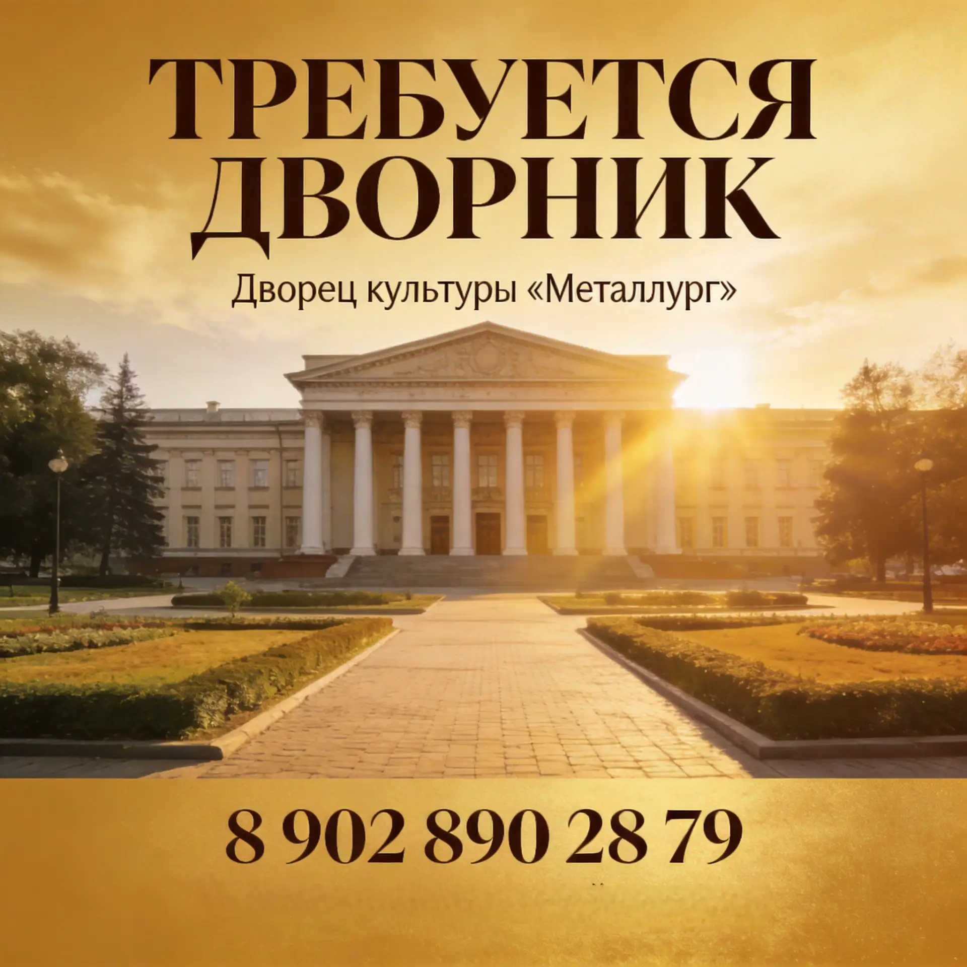 В наш Дворец требуется ответственный и трудолюбивый ДВОРНИК, который поможет поддерживать чистоту и 