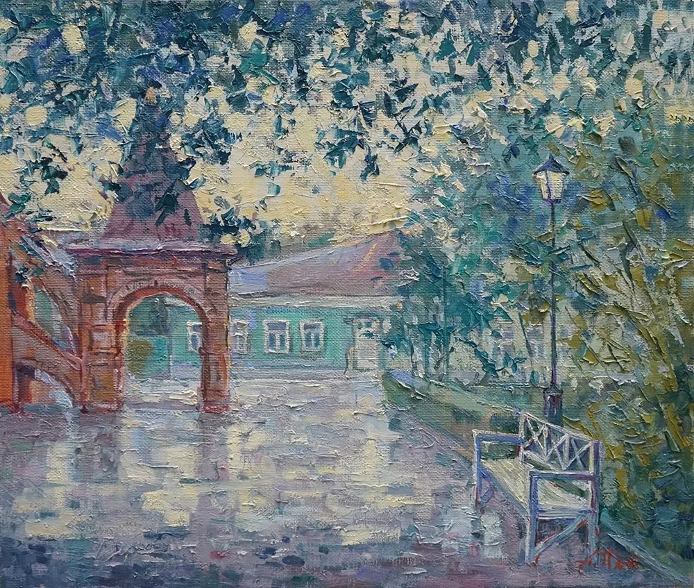 Александр Панюков "Дождик. Крутицкое подворье" 
(30х35 см, холст, масло)