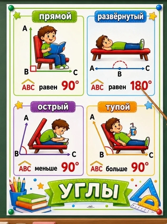 Наглядный материал для изучения темы «Виды углов» 📐