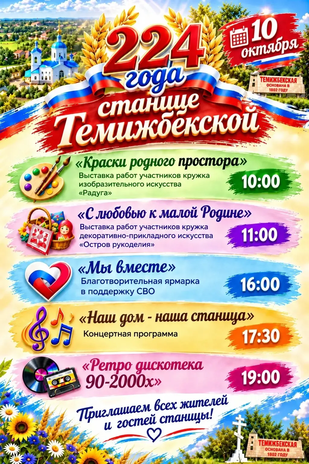 🎉 10 октября станица Темижбекская отмечает свой 224-й день рождения