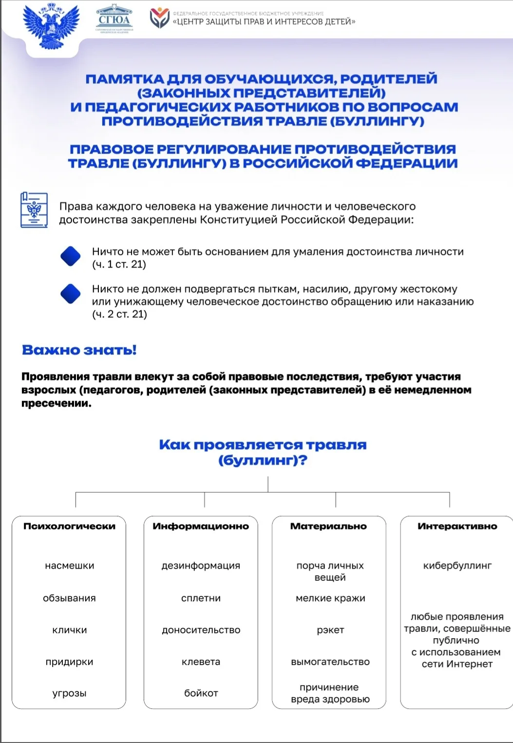 📌 Памятка по противодействию травле (буллингу)