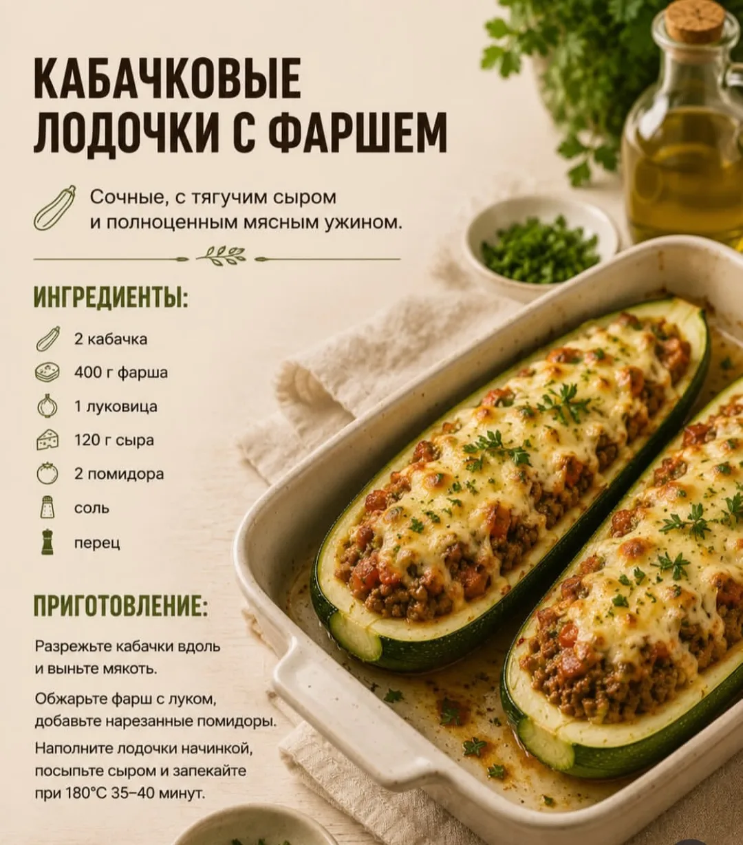 Вкусные лодочки из кабачков ❤️