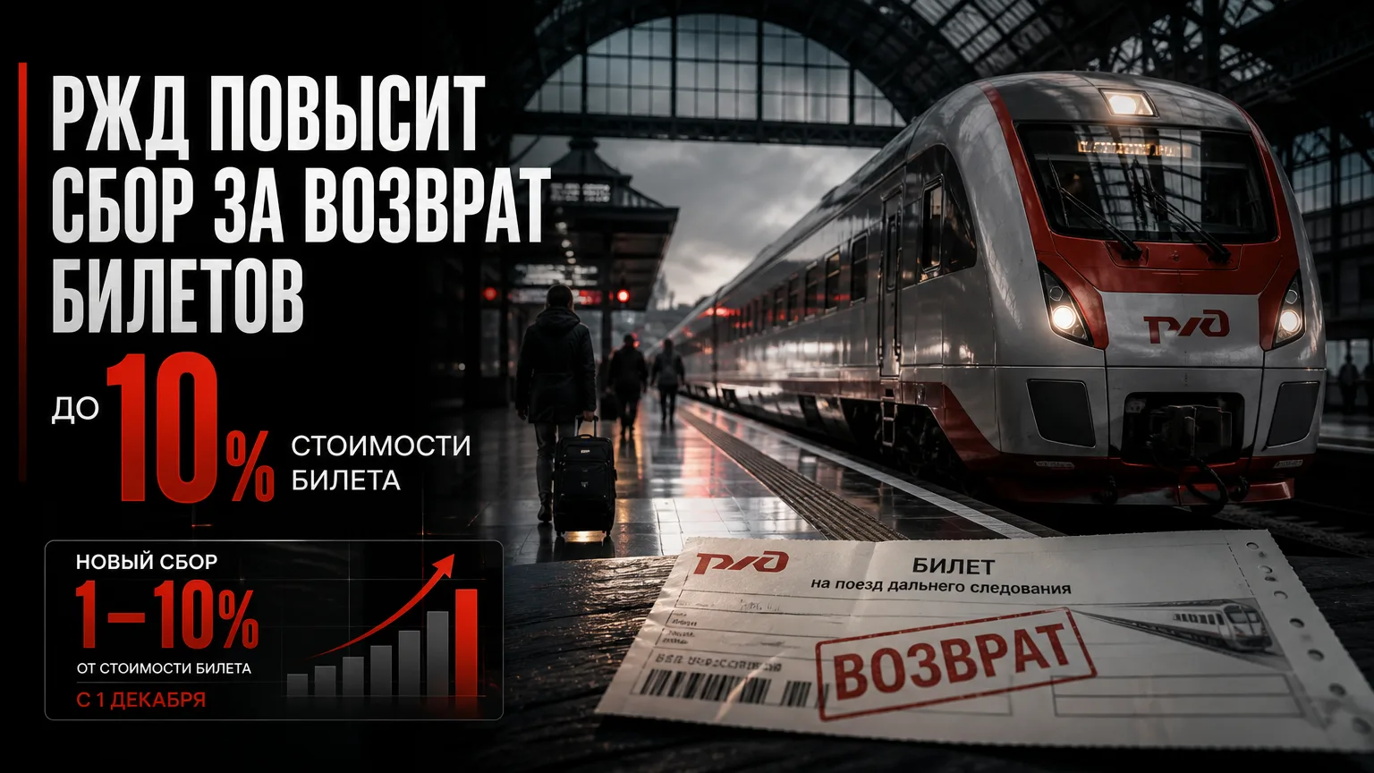 🚆 РЖД повысит сбор за возврат билетов: вместо 3,7 рубля — до 10% стоимости