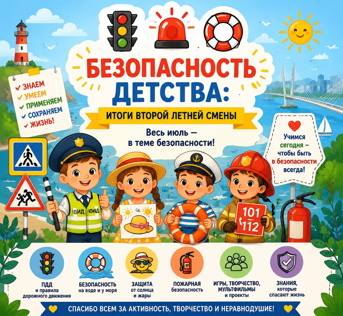 🚦🚨🛟 БЕЗОПАСНОСТЬ ДЕТСТВА: ИТОГИ ВТОРОЙ ЛЕТНЕЙ СМЕНЫ 👦🏻👧🏼(Весь июль — в теме безо...