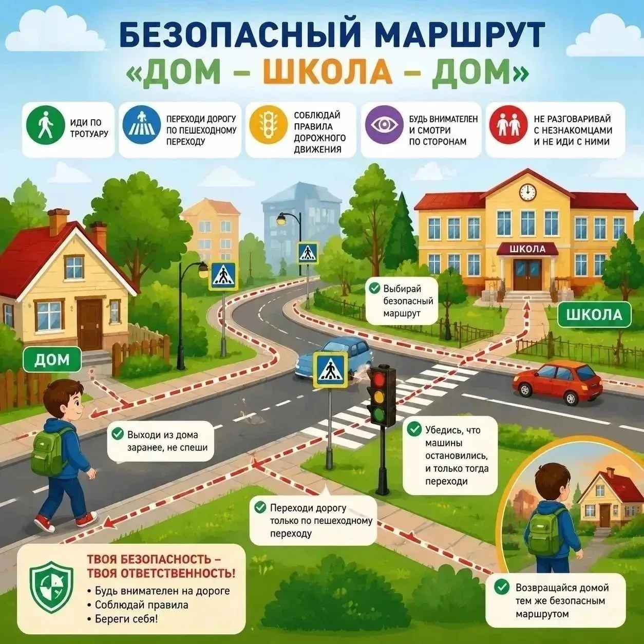 🚸 Безопасный маршрут «Дом – Школа – Дом»: проверяем вместе с ребенком!