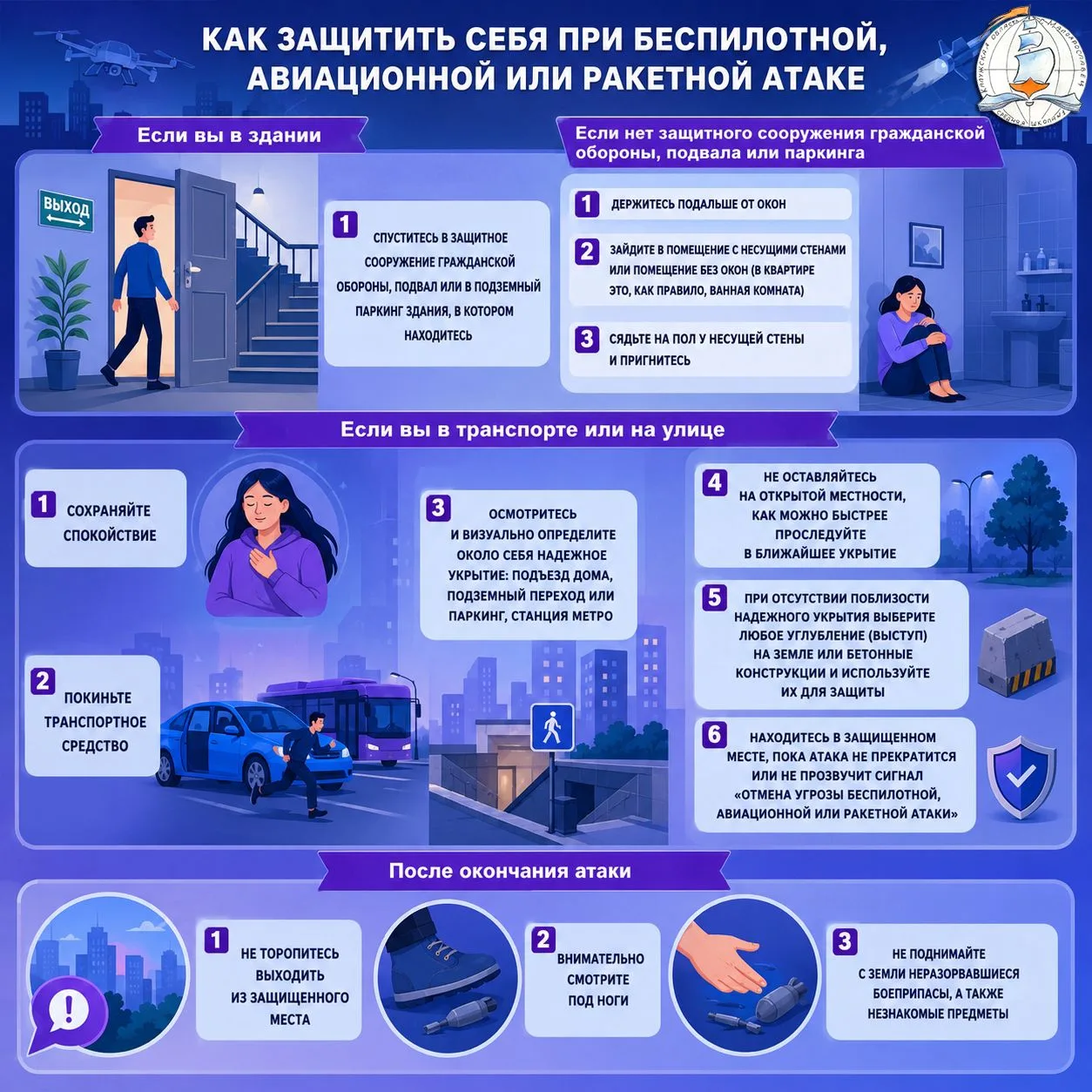 ⚠️Алгоритм действий населения при атаке БПЛА