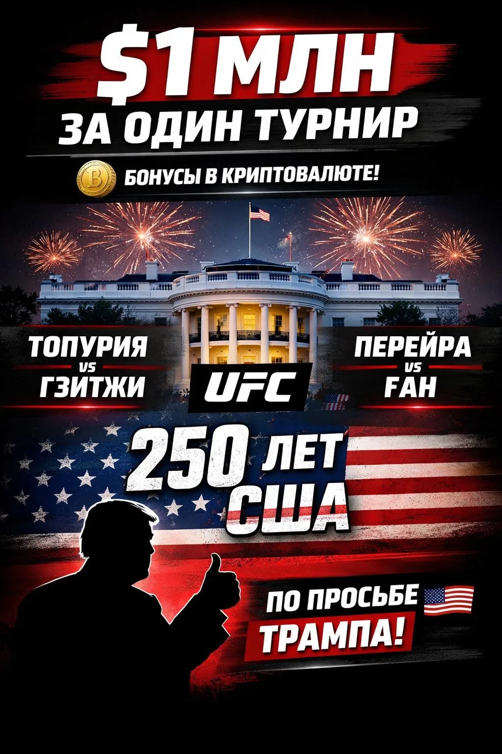 💰Спонсор UFC раздаст миллион долларов бойцам турнира у Белого дома  Участники праздничного турнира U