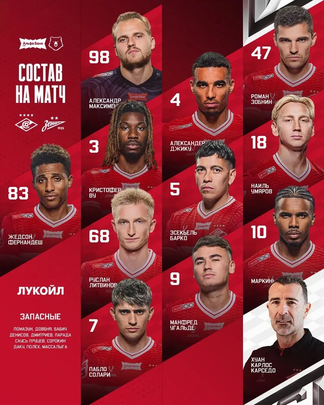 ⚡️ Есть составы на суперматч тура «Спартак» — «Зенит»