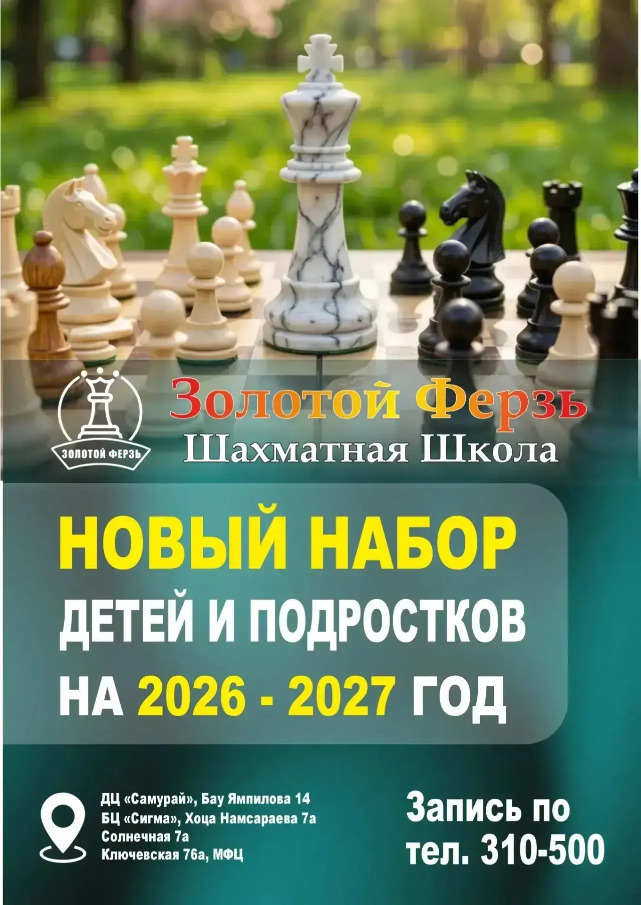 Шахматная школа «Золотой Ферзь» начинает набор на 2026/2027 учебный год.