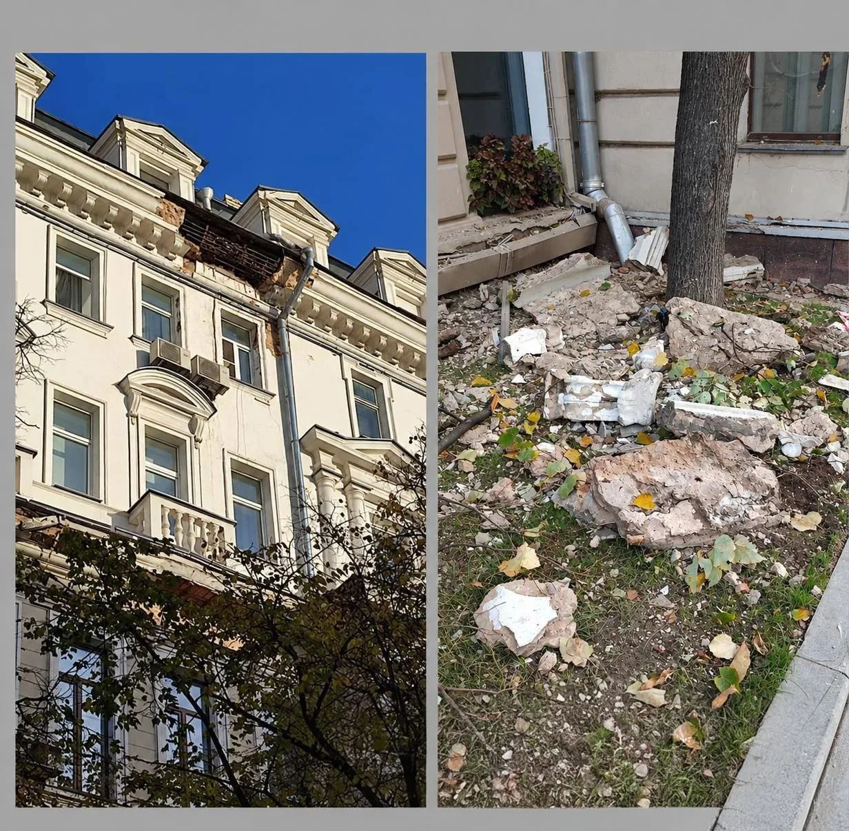 🏠 На Страстном бульваре в центре Москвы рухнул фасад дома №7, стр. 1