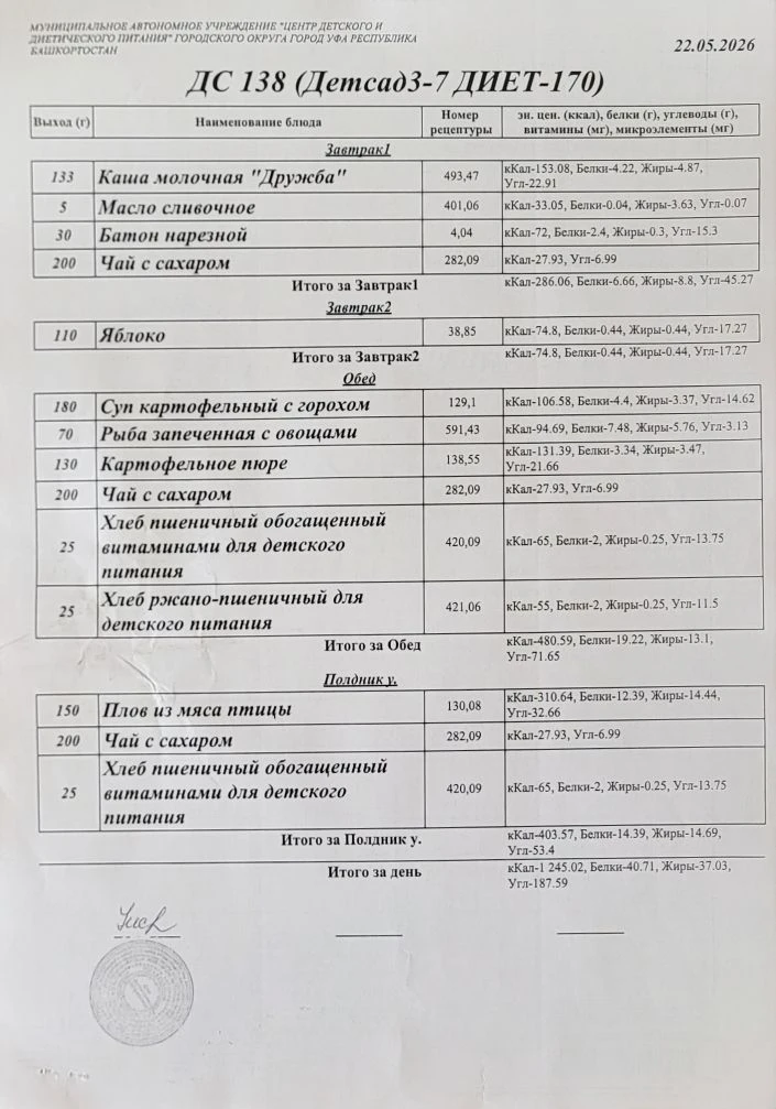 👩‍🍳Меню на 22 мая 2026