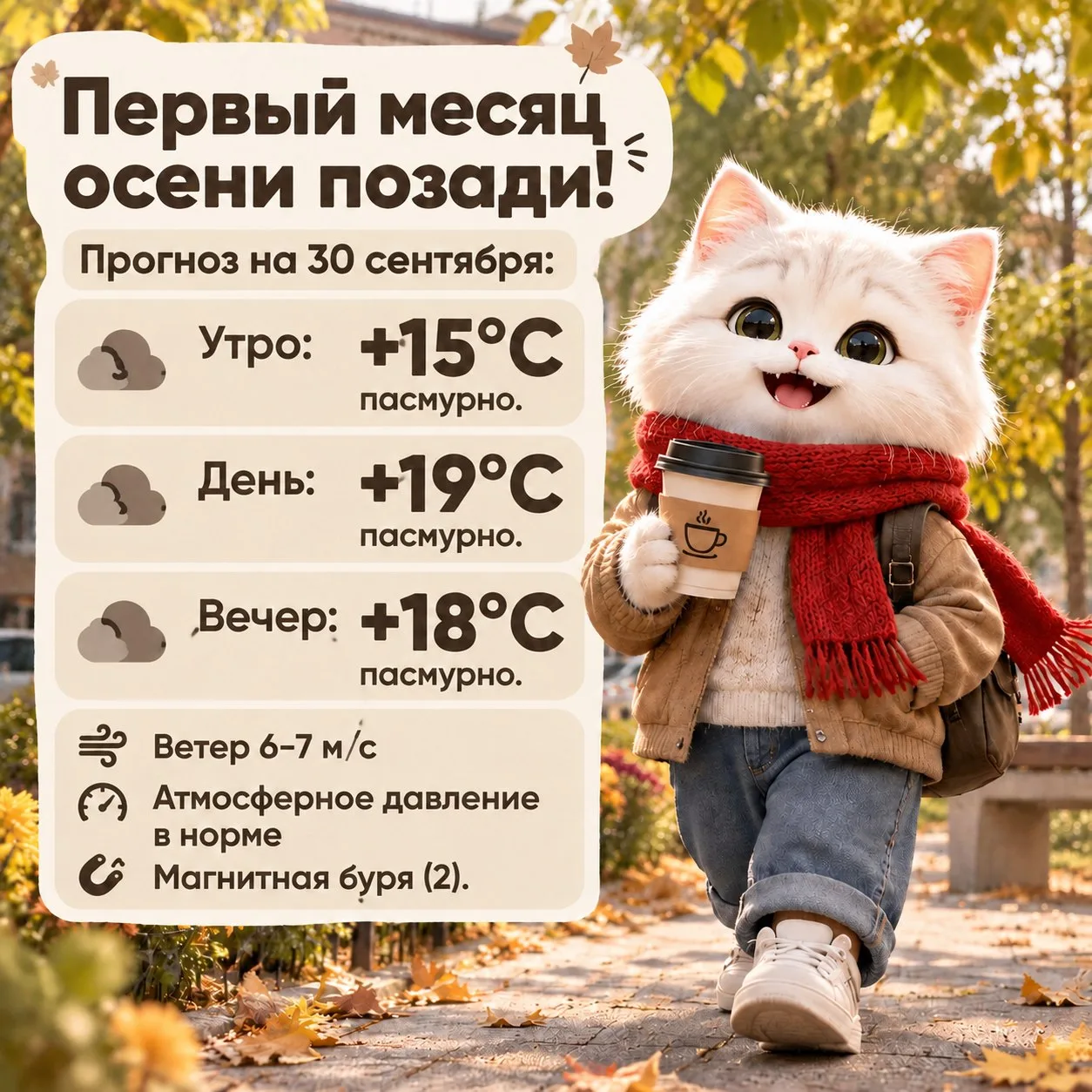 В последний день сентября лучше остаться дома из-за пасмурной погоды и ветра.