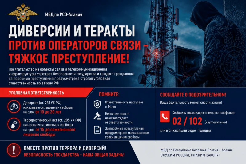 МВД по РСО-Алания предупреждает об ответственности за диверсии и теракты в отношении об...