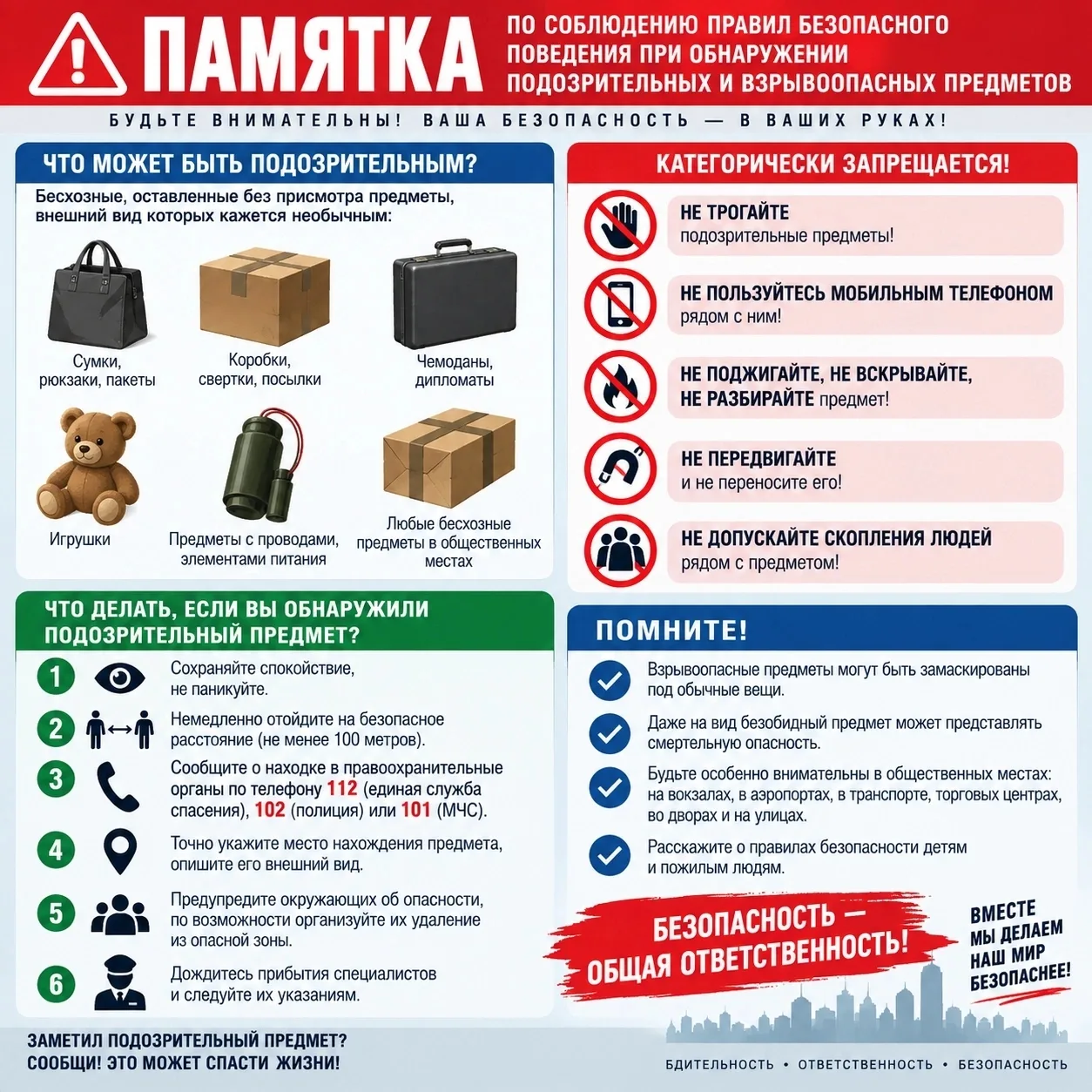 ⚠️Внимание! При обнаружении взрывных устройств и подозрительных предметов необходимо: н...