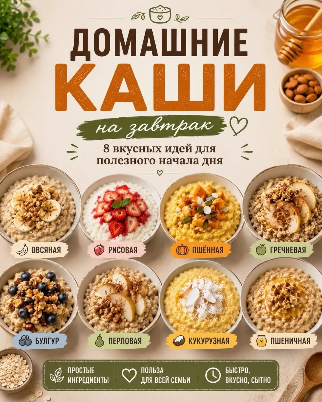 🥣✨ ДОМАШНИЕ КАШИ НА ЗАВТРАК

Иногда самый вкусный завтрак состоит всего из нескольких простых ингре