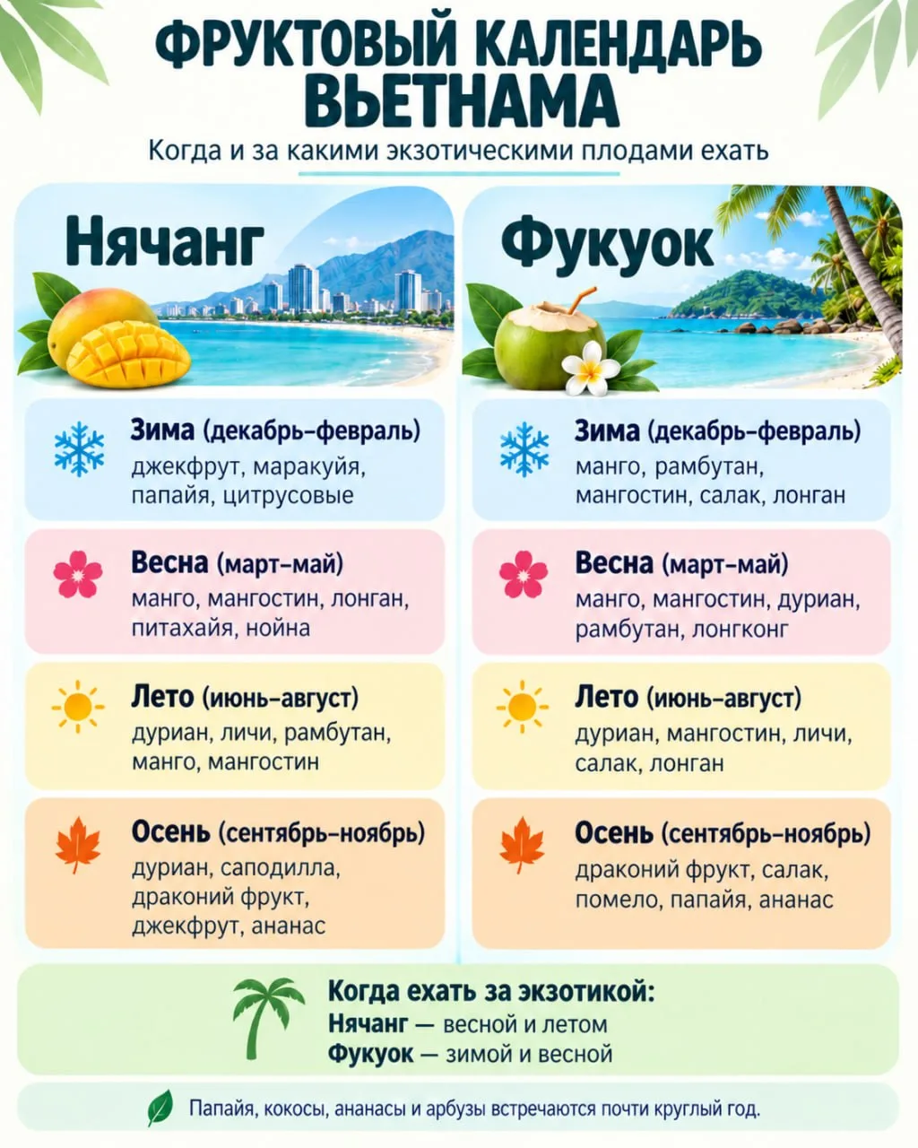 🥭 Фруктовый календарь Вьетнама: когда ехать за манго, дурианом и рамбутаном