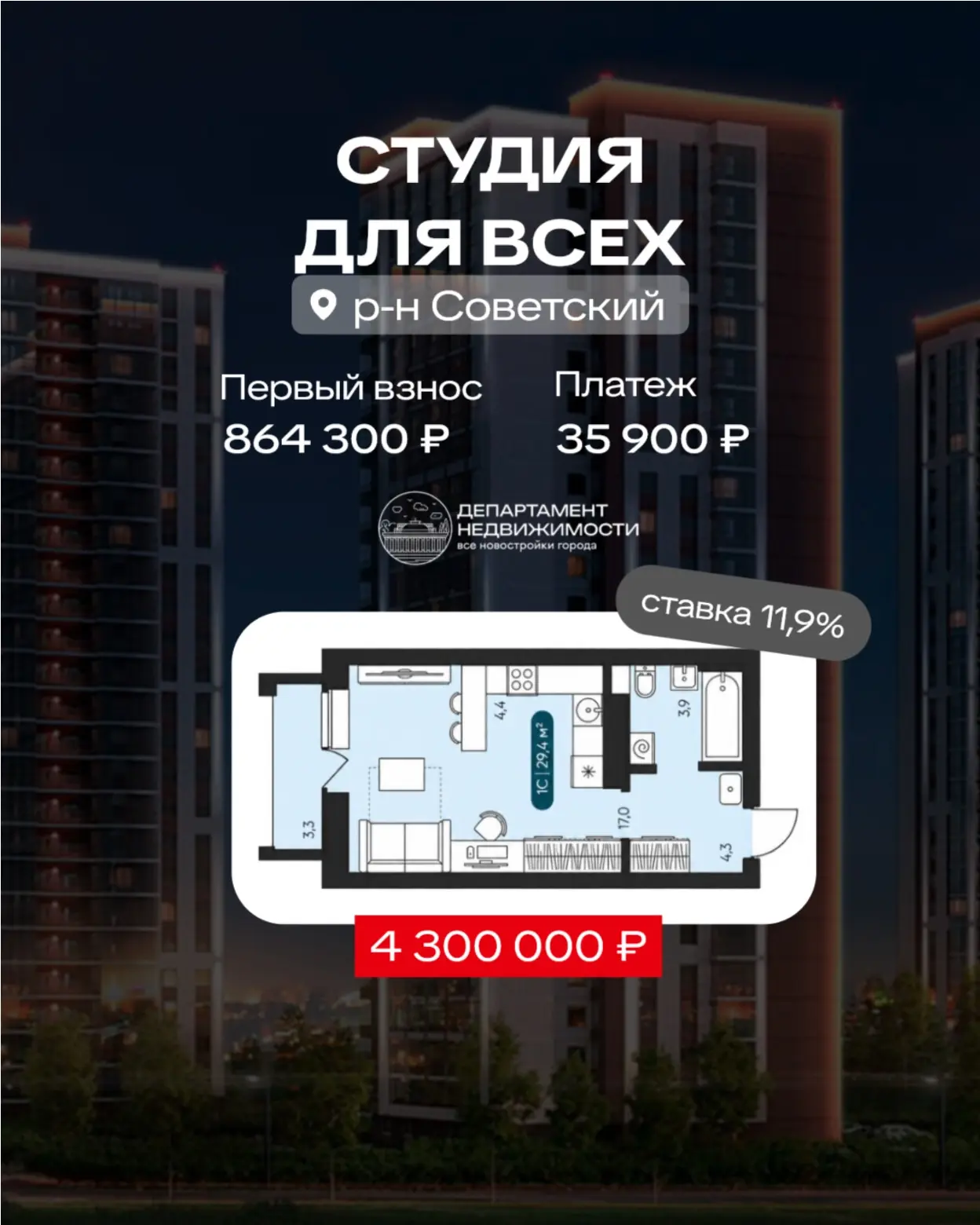 Ого, ставка 11,9% для всех в Советском районе