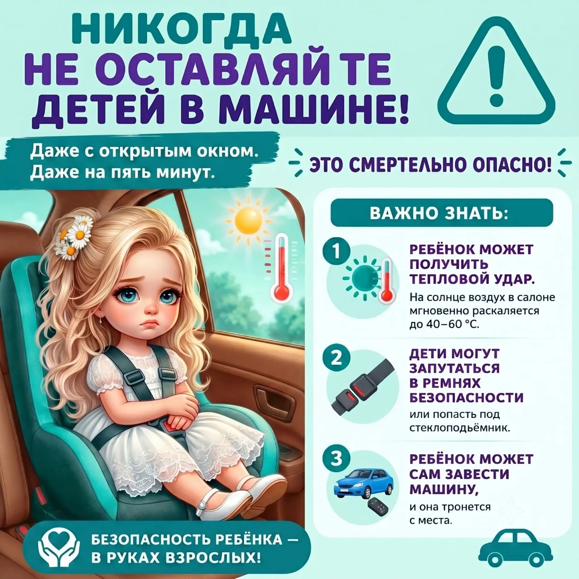 ☀️🚗 Не оставляйте детей одних в машине – это смертельно опасно!

Всего 5 минут в закрытом салоне мо