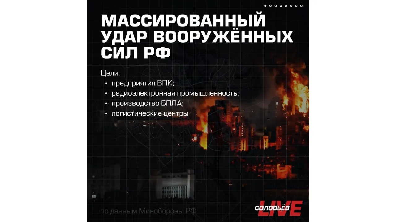 📸 Минобороны сообщило, что минувшей ночью ВС РФ нанесли массированный удар высокоточны...