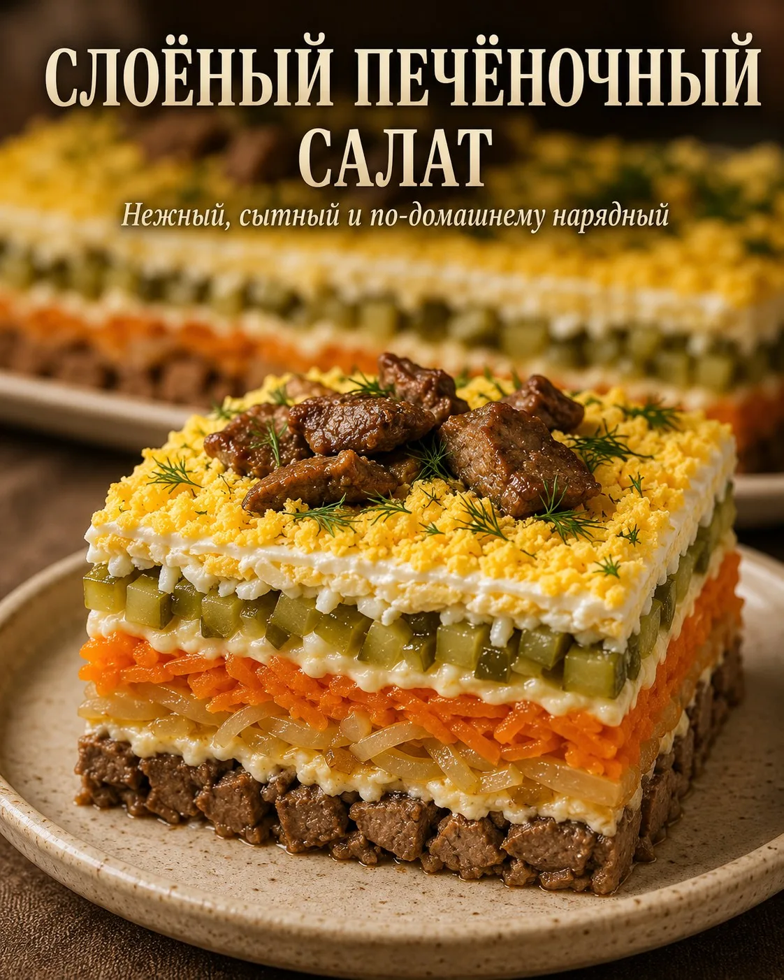 Слоёный печёночный салат 🥗 Нежный, сытный и очень вкусный салат