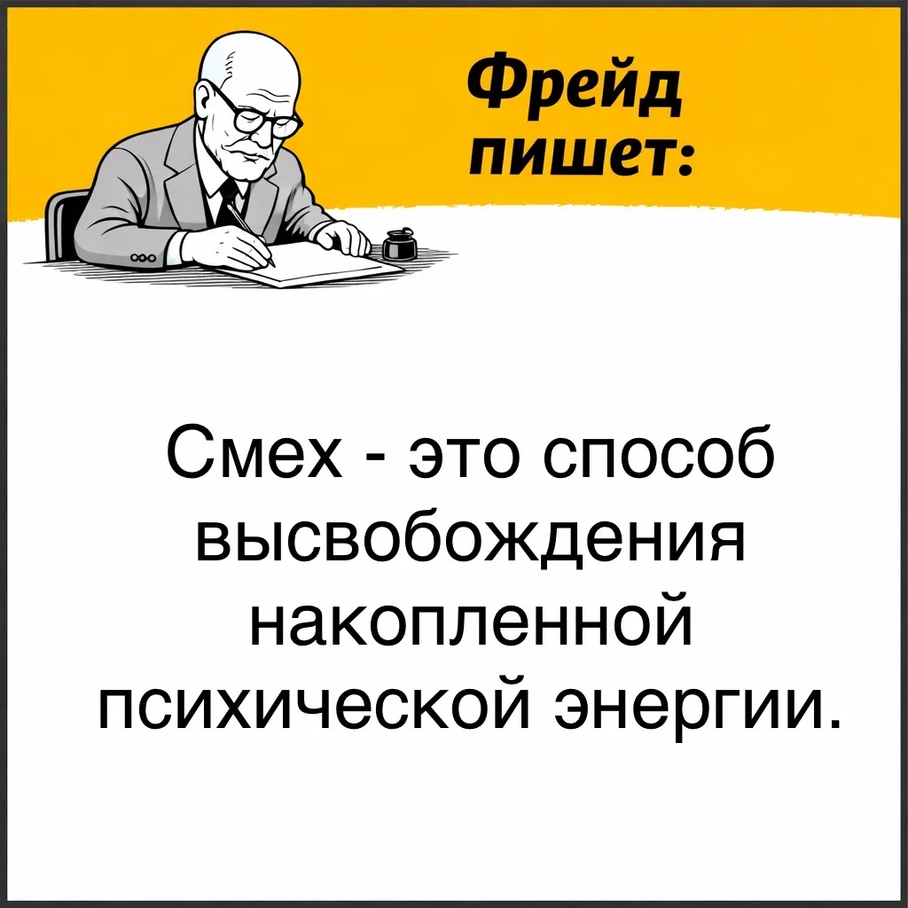 Фрейд рассматривал смех не просто как реакцию на что-то смешное, а как внутренний процесс разрядки. 