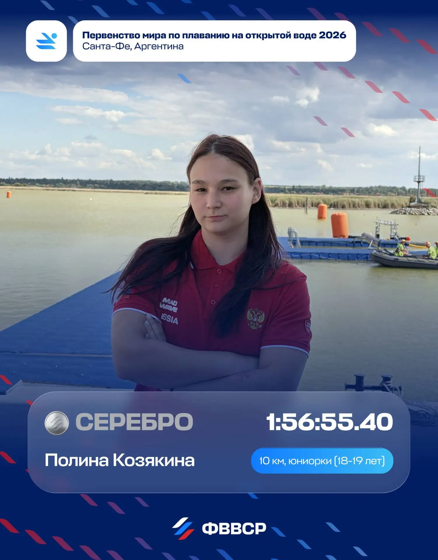 🥈🇷🇺 Полина Козякина завоевала серебро в плавании на 10 км на открытой воде на юниорс...