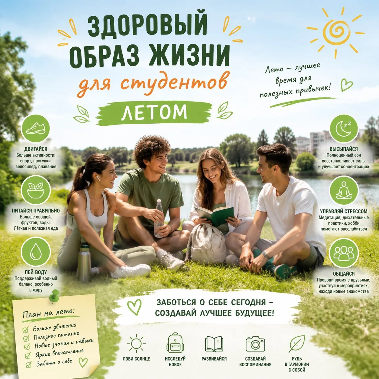 ☀️ Лето — идеальное время, чтобы наладить здоровый образ жизни! Особенно это актуально для студентов