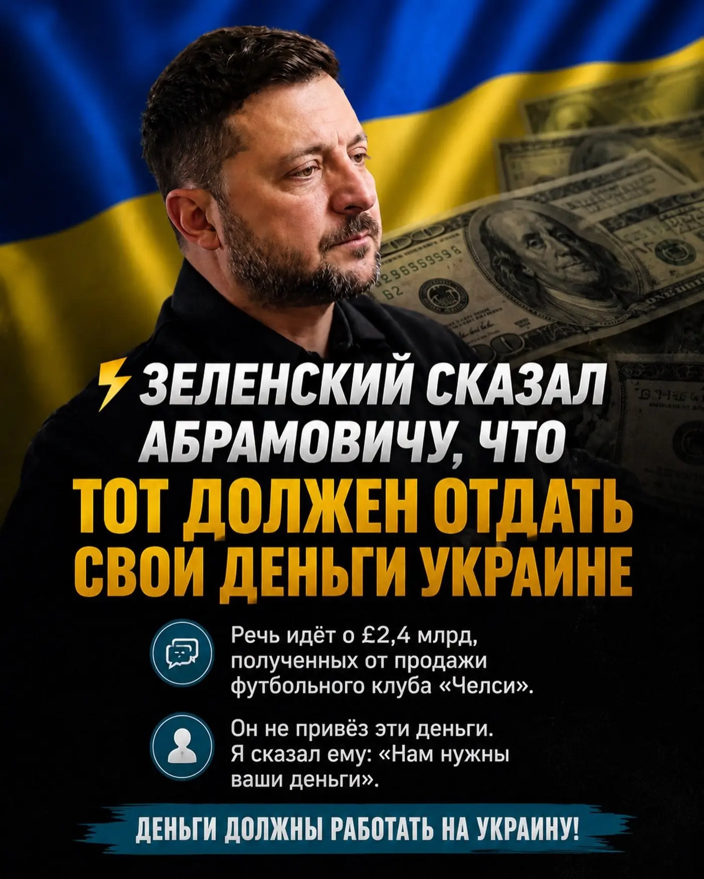 ⚡️ Зеленский заявил, что Роман Абрамович должен передать Украине средства, полученные от продажи фут