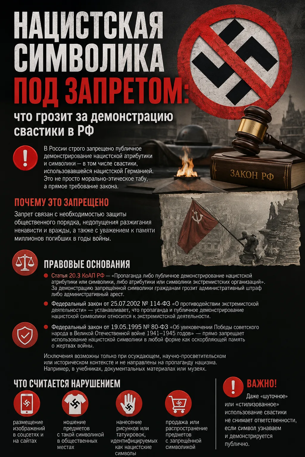 🚫 Нацистская символика под запретом: что грозит за демонстрацию свастики в РФ

В России строго запр