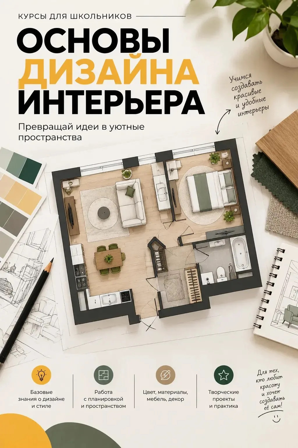 🎓Малая академия наук🎓приглашает школьников на творческий курс «Основы дизайна интерьера»