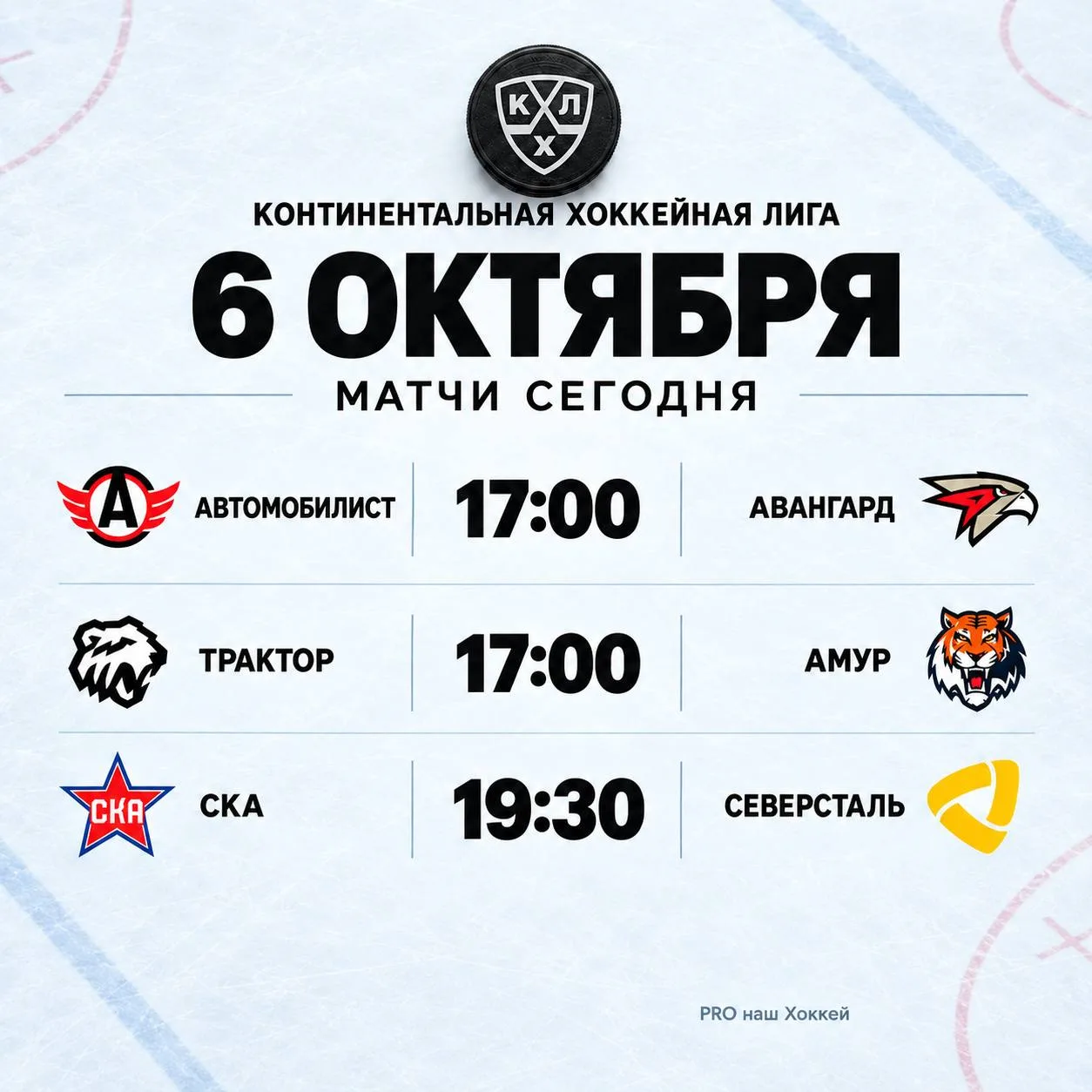 В трёх матчах игрового дня Чемпионата КХЛ «Автомобилист» примет «Авангард», «Трактор» п...