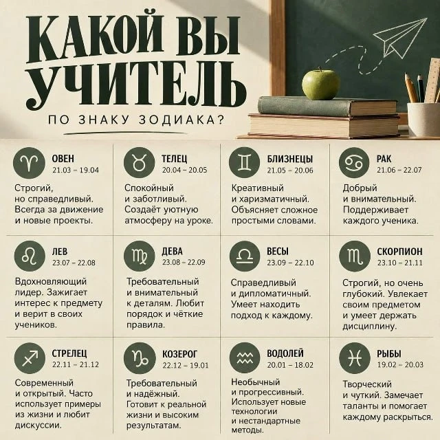 👨‍🏫 Астрологи выкатили к празднику: какой вы учитель по знаку зодиака?