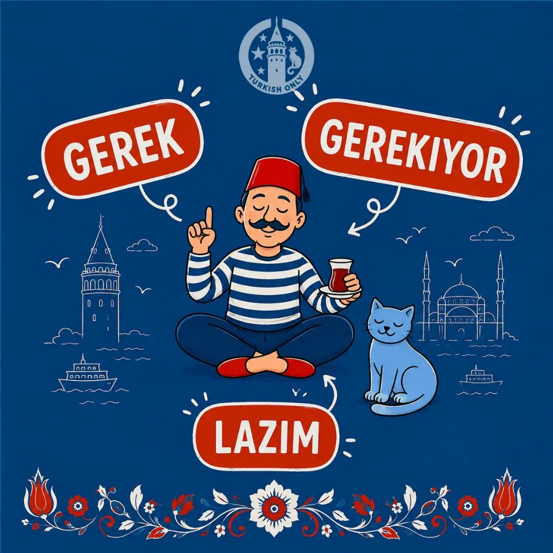 GEREK, GEREKIYOR, LAZIM — КАК СКАЗАТЬ «НУЖНО» ПО-ТУРЕЦКИ 

В турецком есть сразу несколько способов 