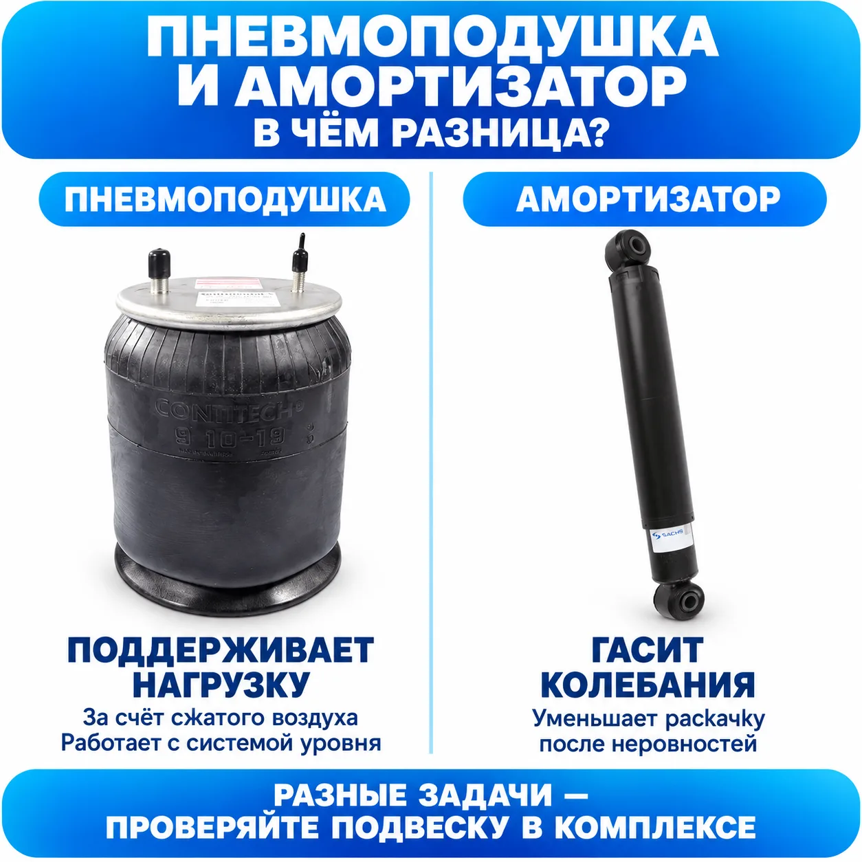 🚛 Чем отличается пневмоподушка от амортизатора?