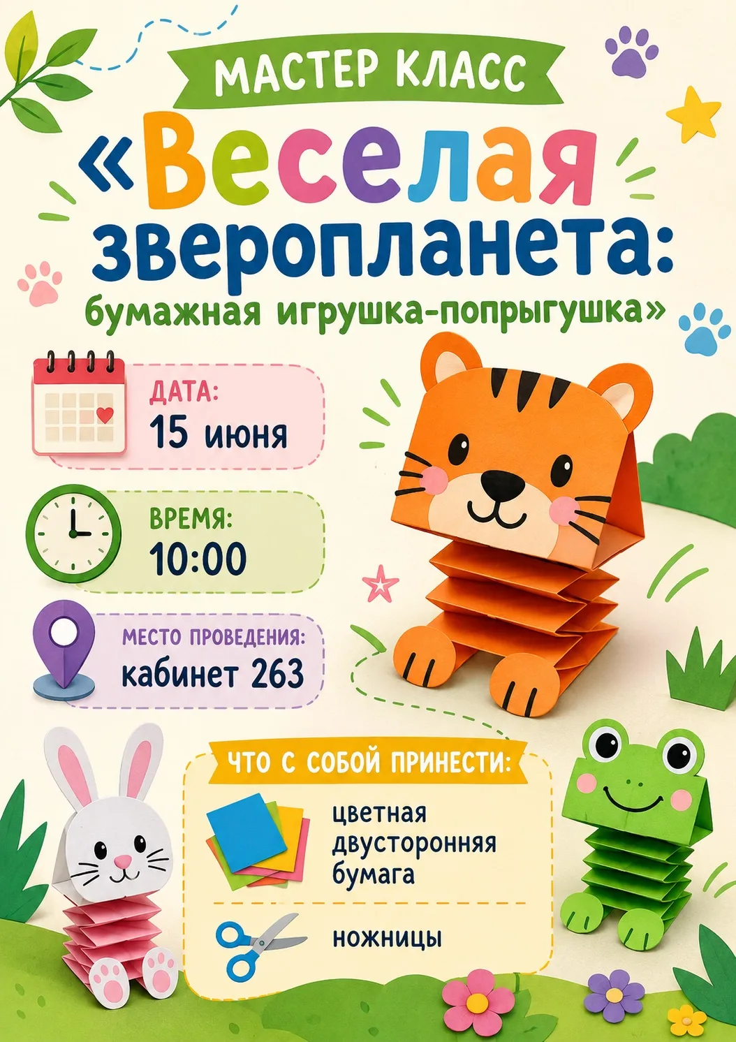 🌟 Дорогие ребята! 🌟

Приглашаем вас провести время весело, интересно и с пользой!

🐾 На мастер-кл