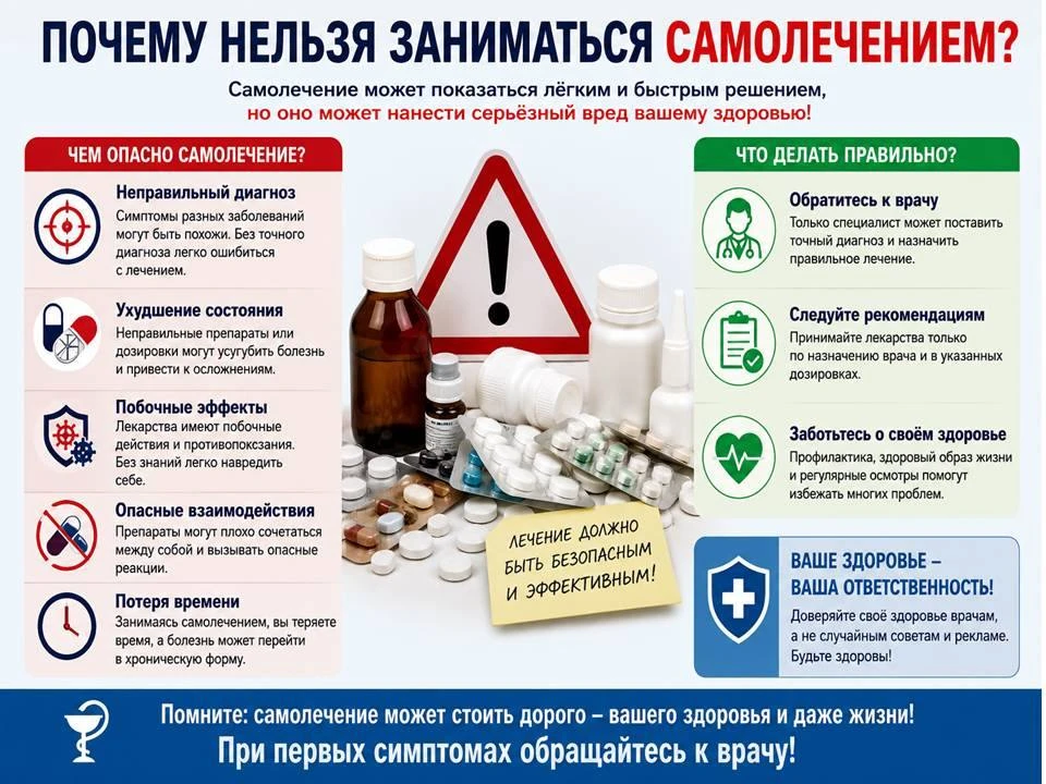 Почему нельзя заниматься самолечением? Об этом читайте в нашей инфографике.