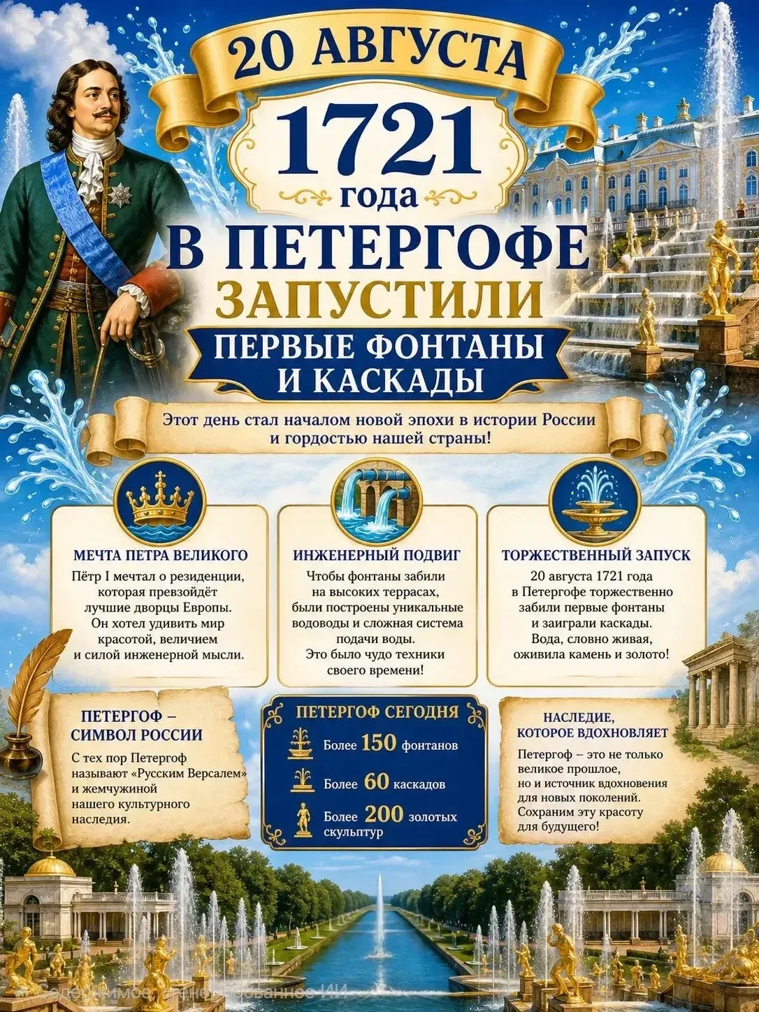 20 августа 1721 года — день рождения Петергофа! 🎉🏛️