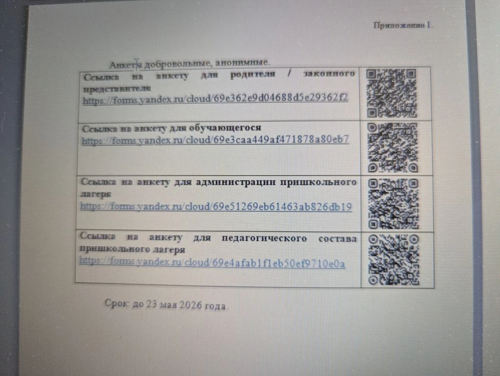 Примите участие в АНОНИМНОМ опросе о пришкольном лагере.
