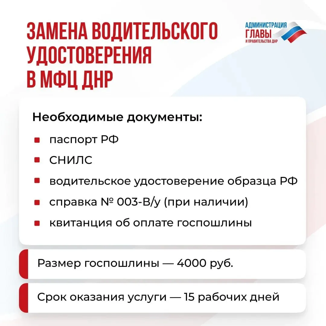 В МФЦ ДНР можно заменить водительское удостоверение российского образца при изменении п...
