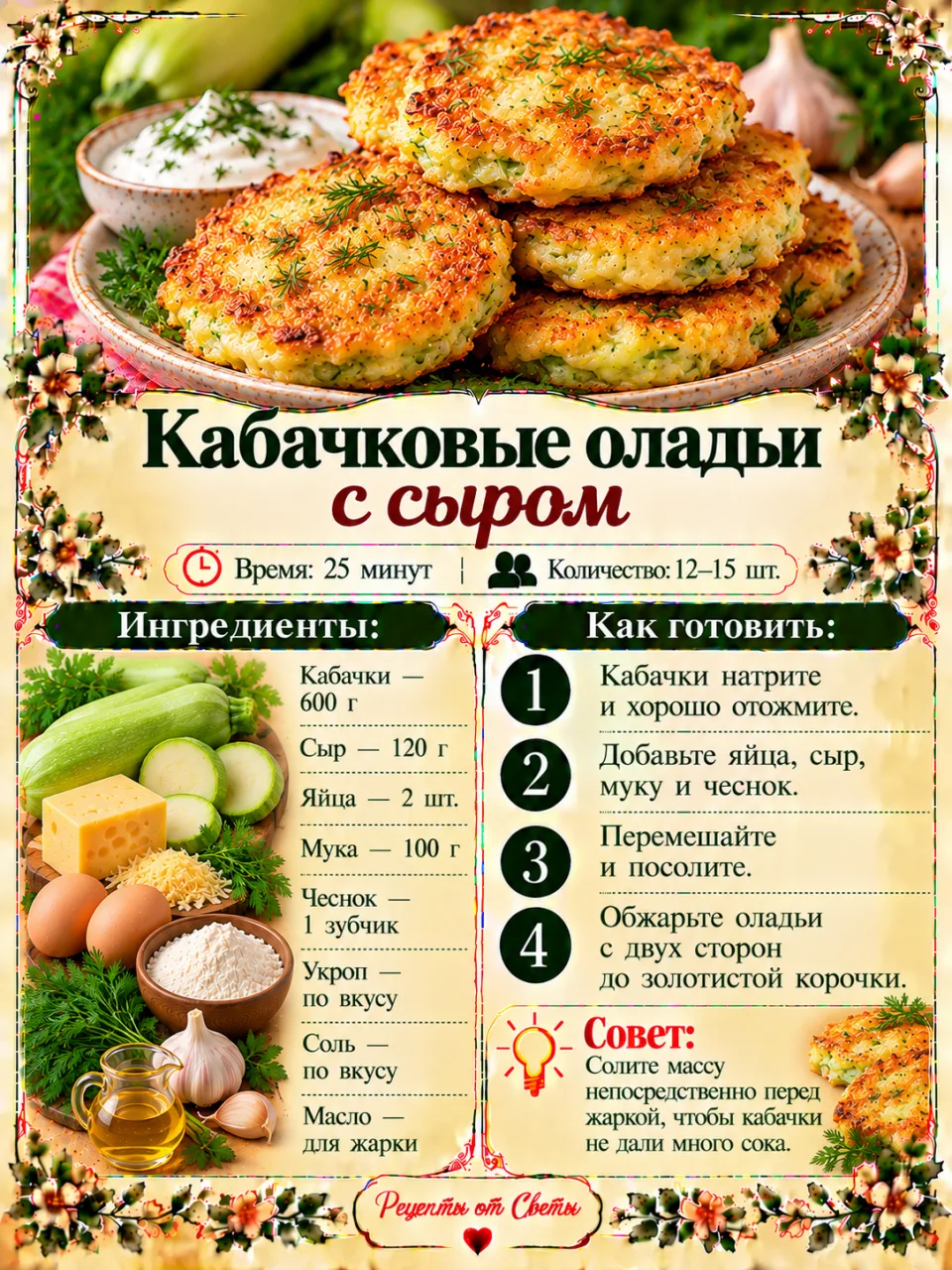 🥒 Кабачковые оладьи с сыром